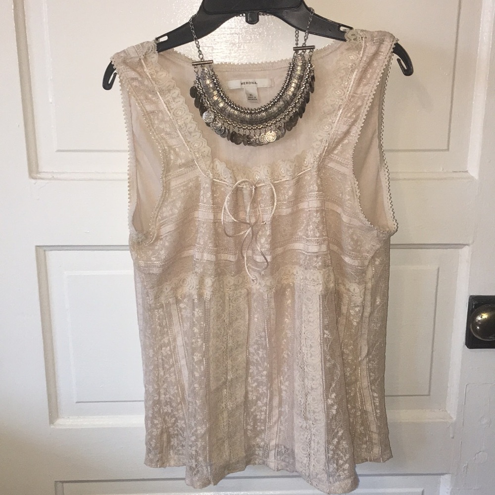 Cream lined lace sleeveless top